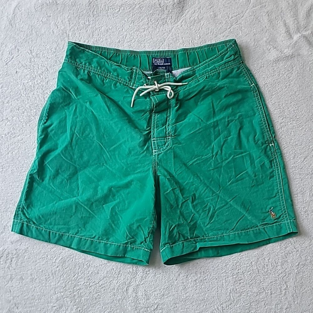 Polo Ralph Lauren Swim Shorts Boy's Green Pony Trunks 16/18 Lined beach summer